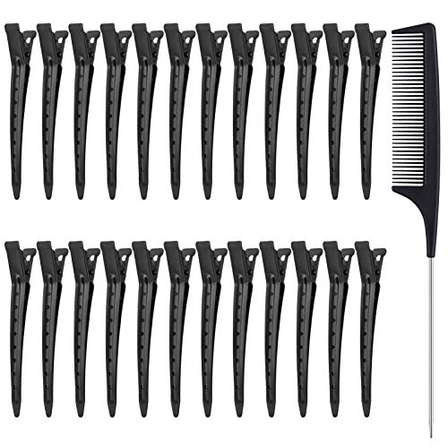 MELLIEX 24 Piezas Pinza de Pelo de Duckbill, Pinzas de 3.5 pulgadas de Metal Negro Clips para El Cabello Suministros de Peluquería Acero Pinzas de Cocodrilo con Agujeros