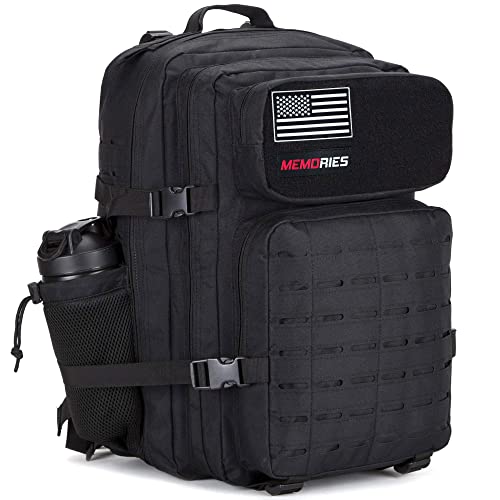 Memories Mochila 45L Tactica Militar Impermeable para Crossfit Caza Senderismo Gimnasio y Deportes al Aire Libre. (Negro)