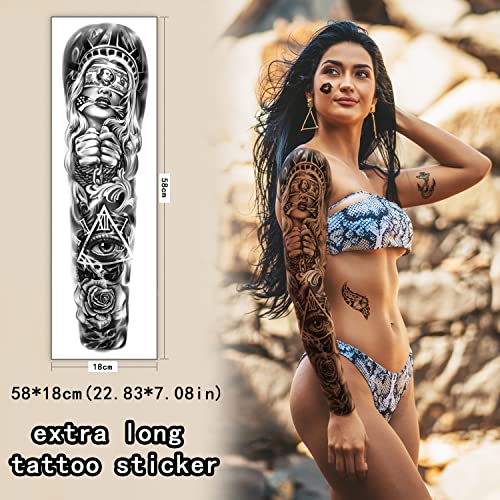 Metuu 46 hojas extragrandes brazo completo impermeable tatuaje temporal realista para hombres y mujeres, alce ciervo águila león lobo tigre tótem tatuaje pegatinas para mano brazo cuello cara