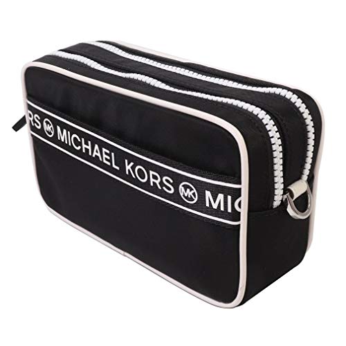 Michael Kors Logo Sport Tape Kenly Small Double Zip Camera Crossbody Bag (Black/White)