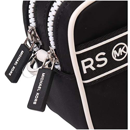 Michael Kors Logo Sport Tape Kenly Small Double Zip Camera Crossbody Bag (Black/White)