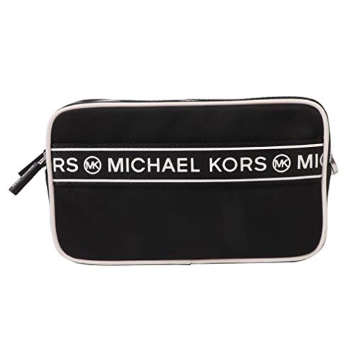 Michael Kors Logo Sport Tape Kenly Small Double Zip Camera Crossbody Bag (Black/White)