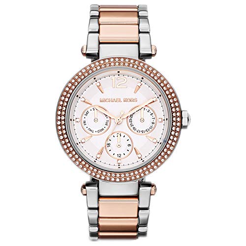 Michael Kors Reloj multifunción para mujer Parker de acero inoxidable en dos tonos, MK6301