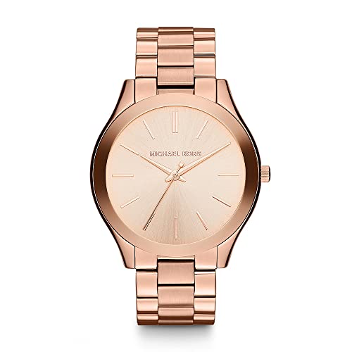 Michael Kors Reloj para Mujer SLIM RUNRAY, Tamaño de Caja de 42 mm, Movimiento de Tres Manecillas, Correa de Acero Inoxidable, Oro Rosa