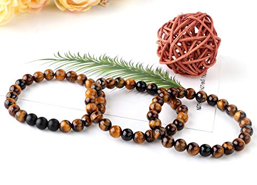 MILACOLATO 6Pcs 8mm Tiger Eye Bead Bracelets para Hombres Mujeres Pulseras Elásticas de Piedra Natural Yoga