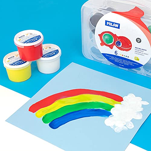 MILAN® Maletín 6 tarros de pintura para dedos de colores metalizados 100 ml