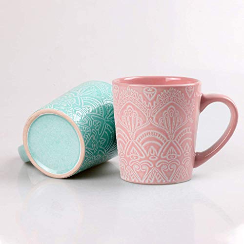 MiliPow Hannah Choice Fine Patterns y Texture Juego de tazas de café, tazas de té, 2 unidades, 320 ml, color verde y rosa