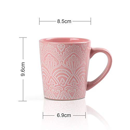 MiliPow Hannah Choice Fine Patterns y Texture Juego de tazas de café, tazas de té, 2 unidades, 320 ml, color verde y rosa