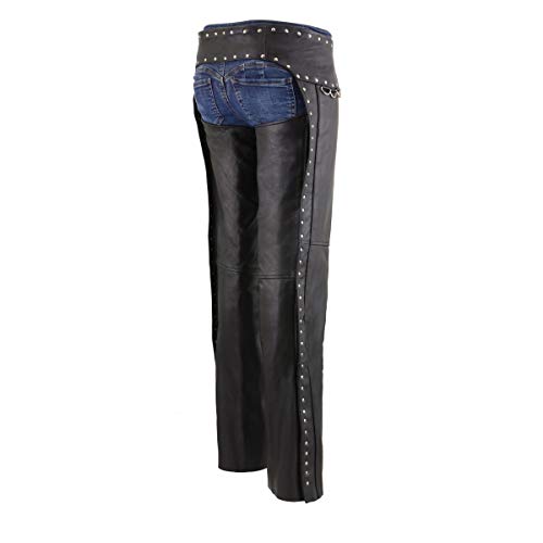 Milwaukee - Chaps de cuero para mujer con detalles de remache (NEGRO, M)