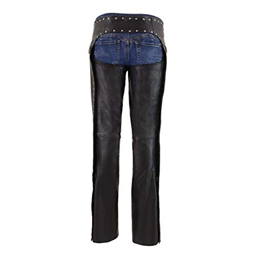 Milwaukee - Chaps de cuero para mujer con detalles de remache (NEGRO, M)