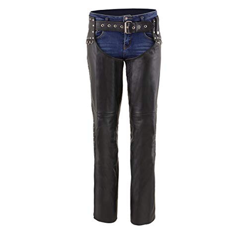 Milwaukee - Chaps de cuero para mujer con detalles de remache (NEGRO, M)