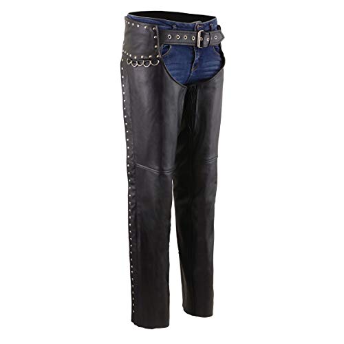 Milwaukee - Chaps de cuero para mujer con detalles de remache (NEGRO, M)