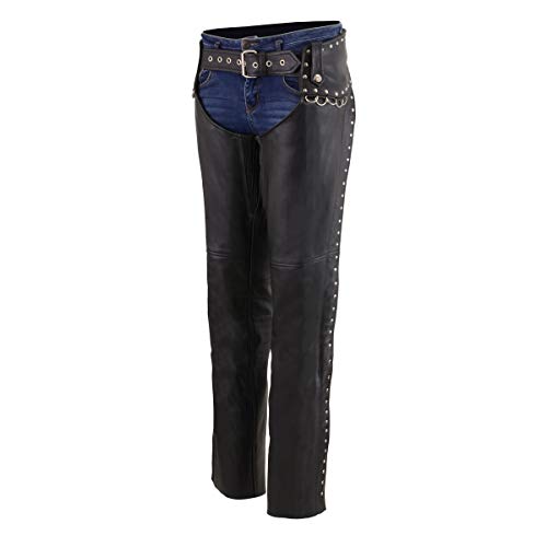 Milwaukee - Chaps de cuero para mujer con detalles de remache (NEGRO, M)