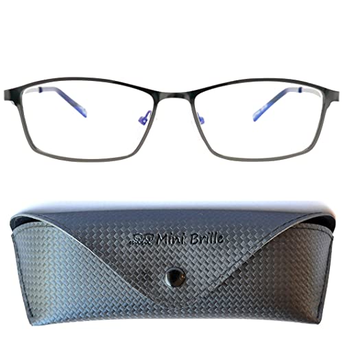 Mini Brille Elegantes Gafas con Filtro de Luz Azul con Lentes Rectangulares, Funda GRATIS, Montura Cuadradas de Acero Inoxidable (Grafito), Gafas de Lectura Para Hombre y Mujer +2.5 Dioptrías