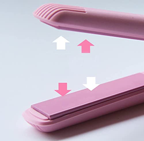 Mini plancha de pelo portátil 2 en 1 de 4 colores, placa de turmalina de cerámica de uso multifuncional, rizador de calor de hierro plano de belleza(Rosa UE 110V-240V)