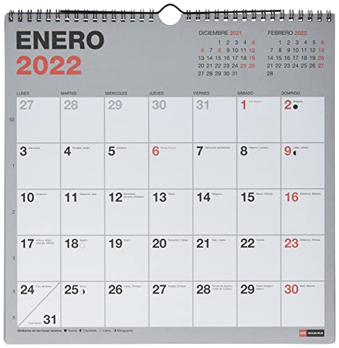 Miquelrius - Calendario de pared 2022 Basic - tamaño 300 x 300 mm - con espacio para anotar - Gris