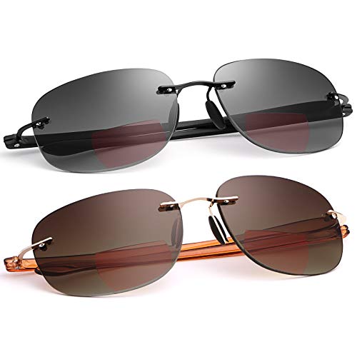 MIRYEA Lectores de sol bifocales sin montura unisex Gafas de lectura Protección UV400 Gafas de sol deportivas Bloqueo de luz azul Gafas ligeras para hombres y mujeres Anteojos de seguridad