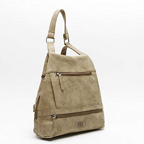 MISAKO Mochila Antirrobo NILI Símil Piel Camel | Bolso Mochila de Moda Casual Pequeña Efecto Antelina | Asas regulables | Diseño práctico para Diario - 29x33x13cm