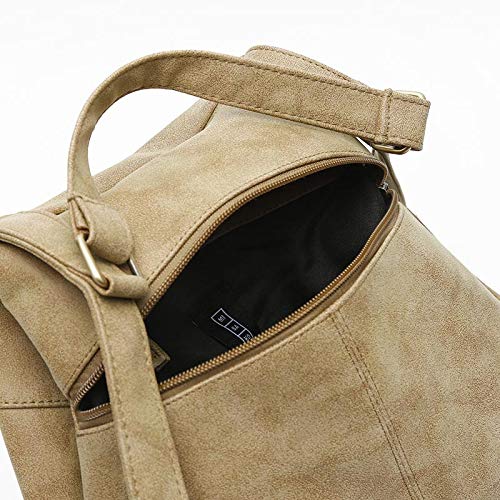 MISAKO Mochila Antirrobo NILI Símil Piel Camel | Bolso Mochila de Moda Casual Pequeña Efecto Antelina | Asas regulables | Diseño práctico para Diario - 29x33x13cm