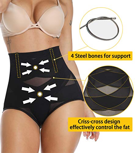 MISS MOLY Bragas Fajas Reductoras Cintura Alta Shapewear Braguitas Moldeadora Levanta Glúteo Vientre Plano Ropa Interior con Elástico Cruzado Malla para Mujer