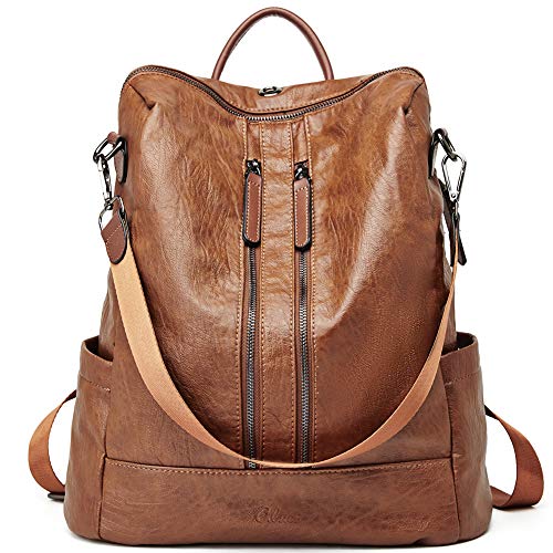 Mochila para Mujer Cuero Moda Bolsa de Viaje Desmontable Casual Señoras Bolsa de Hombro 2 en 1 Marrón