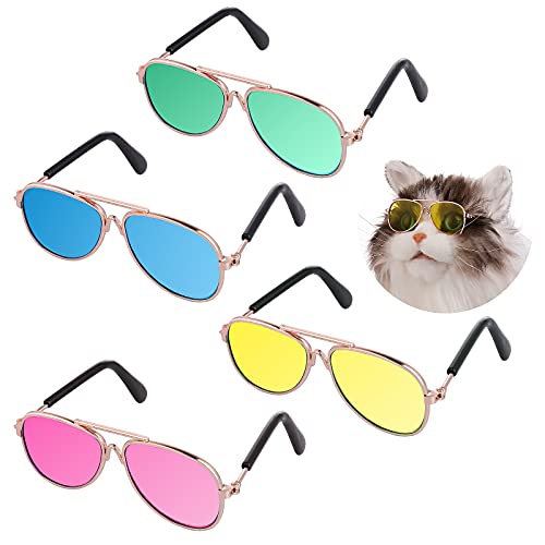 Molain Gafas de sol para mascotas– 4 unidades de protección UV para gatos clásicos retro para perro pequeño gafas de sol para mascotas, gafas de sol redondas para fiestas cosplay accesorios