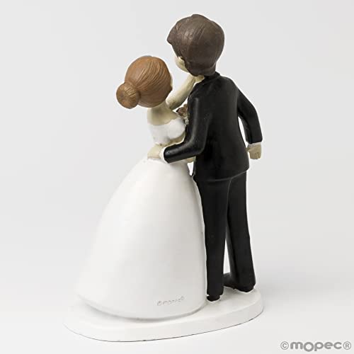 Mopec Y971 - Figura para tarta de boda, pareja de novios beso, 21 cm, color blanco roto