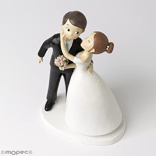 Mopec Y971 - Figura para tarta de boda, pareja de novios beso, 21 cm, color blanco roto