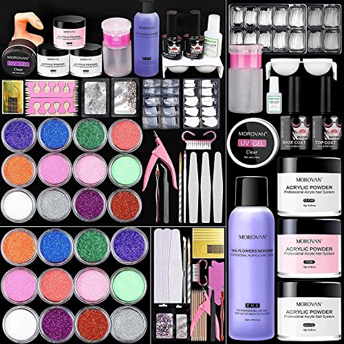 Morovan Kit Uñas Acrilicas - Líquidos y Polvos Acrílicos de Brillo Uñas Acrilicas Kit Completo Uñas Acrilicas Kit Completo Profesional con Todo Acrilico Extensión de Uñas DIY Nail Art Decoración