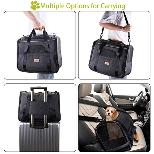 morpilot Transportín Perro Gato, Bolsa Transporte Transpirable para Mascotas, Portador de Viaje con Correa de Hombro Ajustable, Transporte de Gato con Colchón Suave+Tazón (17.3*12.2*13.4 Inch)