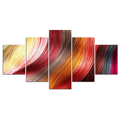 MPPSU Peluquería-Peluquería-Peluquería 5 Paneles Impresión HD Cuadros Decoracion Dormitorios Salon Modernos 100Cm×50Cm Con Marco