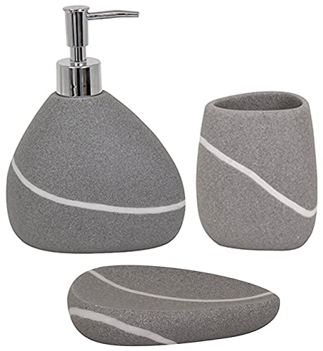 MSV Bad Accessoires - Dispensador de jabón, jabonera, vaso para cepillos de dientes, color gris