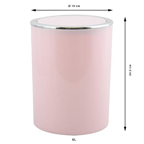 MSV Papelera decorativa oficina o baño 6 Litros Bad Serie Aspen, Rosa Pastel