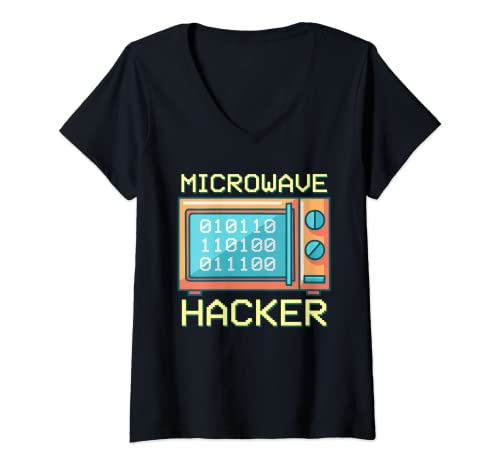 Mujer Divertido Microondas Hacker experto Tecnología Geek Camiseta Cuello V