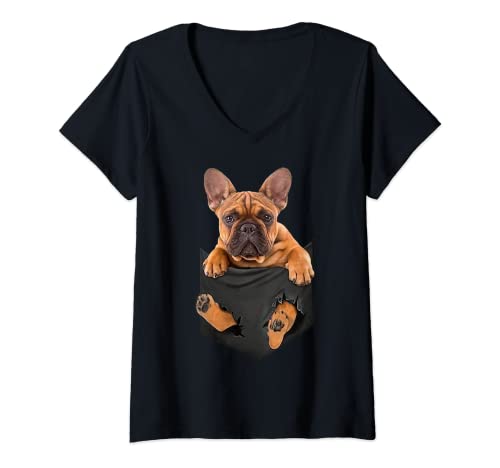 Mujer French Bulldog In a Pocket Mid - Camiseta para hombre Camiseta Cuello V