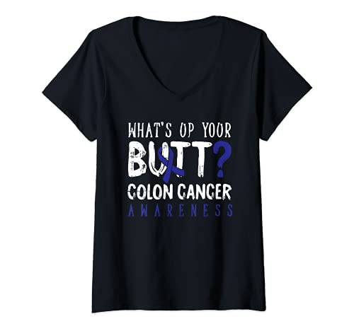 Mujer Regalo de combatiente superviviente del guerrero del cáncer de colon a tope Camiseta Cuello V