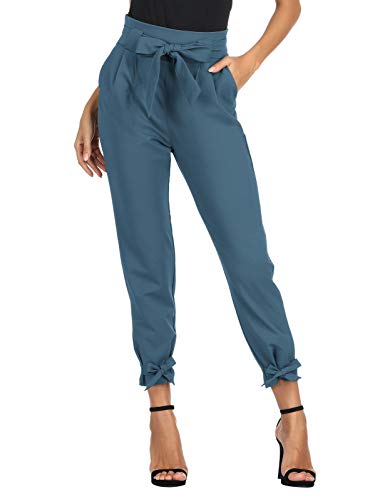 Mujeres Elegantes Pantalones Sueltos de Pierna Ancha Cintura elástica Cintura Alta Lazo Casual Transpirable Ligero Adria Blue S CL10903-22