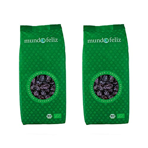 Mundo Feliz - Ciruelas ecológicas secas sin hueso, 2 bolsas de 500 g