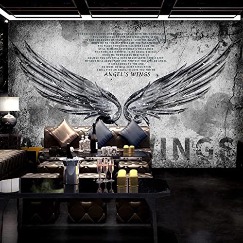 Mural Personalizado, Papel Tapiz De Estilo Industrial, Alas De Ángel, Pintura De Pared De Cemento, Peluquería, Restaurante, Decoración De Sala De Estar 400Cm(W)×280Cm(H)