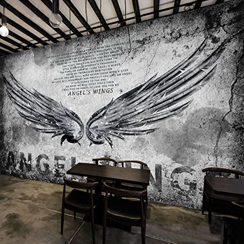 Mural Personalizado, Papel Tapiz De Estilo Industrial, Alas De Ángel, Pintura De Pared De Cemento, Peluquería, Restaurante, Decoración De Sala De Estar 400Cm(W)×280Cm(H)