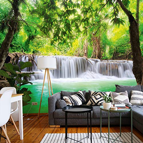 murimage Papel Pintado Cascada 3D 366 x 254 cm incluye pegamento Río de la Selva Bambú Agua verde Bosque baño Foto Mural