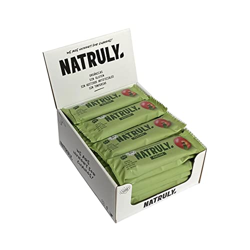 NATRULY Barritas Energéticas BIO Manzana Sin Azúcar Añadido, 100% Natural y Orgánicas, Sin Gluten, Vegana -Pack 12x40g