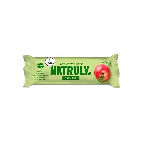 NATRULY Barritas Energéticas BIO Manzana Sin Azúcar Añadido, 100% Natural y Orgánicas, Sin Gluten, Vegana -Pack 14x40g