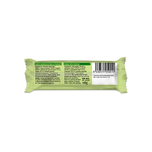 NATRULY Barritas Energéticas BIO Manzana Sin Azúcar Añadido, 100% Natural y Orgánicas, Sin Gluten, Vegana -Pack 14x40g