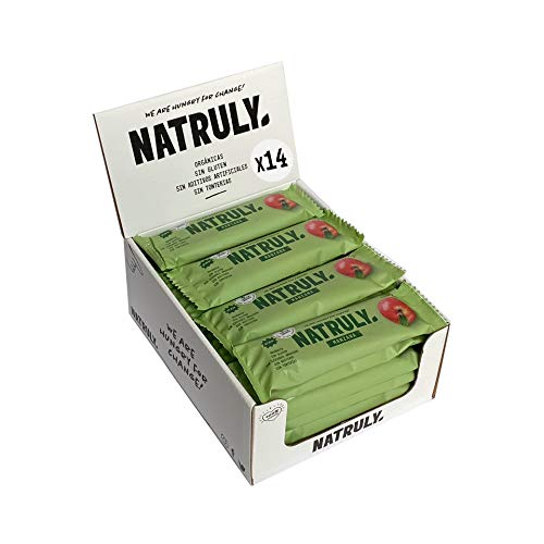 NATRULY Barritas Energéticas BIO Manzana Sin Azúcar Añadido, 100% Natural y Orgánicas, Sin Gluten, Vegana -Pack 14x40g