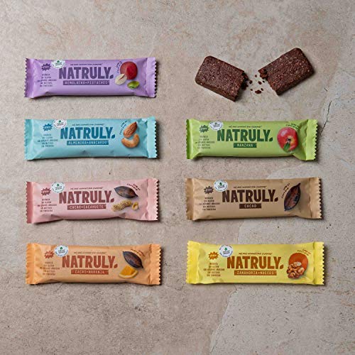 NATRULY Barritas Energéticas BIO Manzana Sin Azúcar Añadido, 100% Natural y Orgánicas, Sin Gluten, Vegana -Pack 14x40g