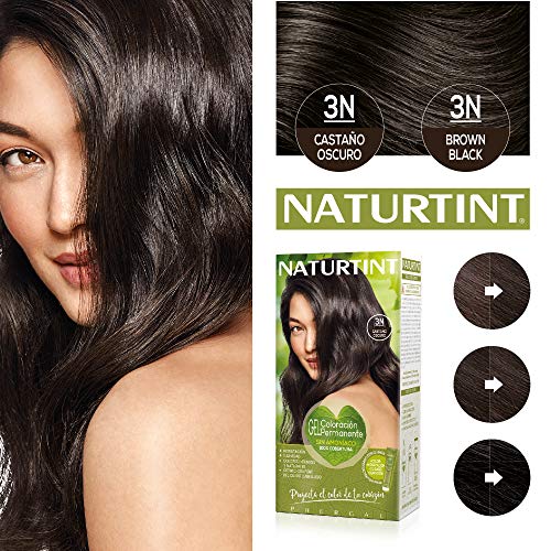 Naturtint Coloración. Tinte sin Amoniaco.100% Cobertura de Canas. Ingredientes Vegetales. Color Natural. 3N Castaño Oscuro. Pack de 3