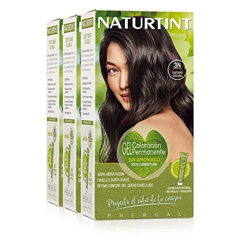 Naturtint Coloración. Tinte sin Amoniaco.100% Cobertura de Canas. Ingredientes Vegetales. Color Natural. 3N Castaño Oscuro. Pack de 3