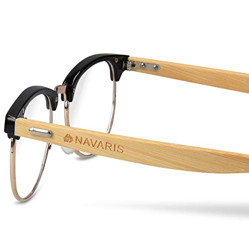 Navaris gafas de bambú - Gafas sin graduar con patillas de madera - Gafas retro para hombre y mujer - Gafas con filtro bloqueador de luz azul