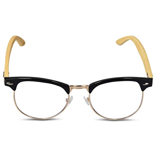 Navaris gafas de bambú - Gafas sin graduar con patillas de madera - Gafas retro para hombre y mujer - Gafas con filtro bloqueador de luz azul